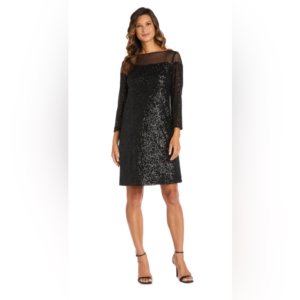 NEW 🖤 R&M RICHARDS Sequin Dress With Illusion Bodice & Sleeve Cap